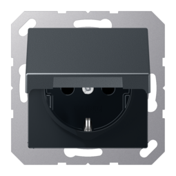 Розетка JUNG А-СЕРИЯ, скрытый монтаж, с заземлением, с крышкой, матовый антрацит